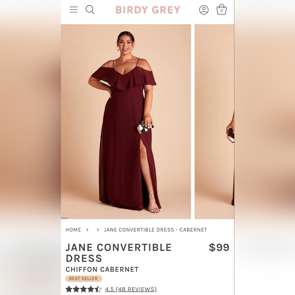 JANE CONVERTIBLE DRESS CHIFFON CABERNET size 8/medium